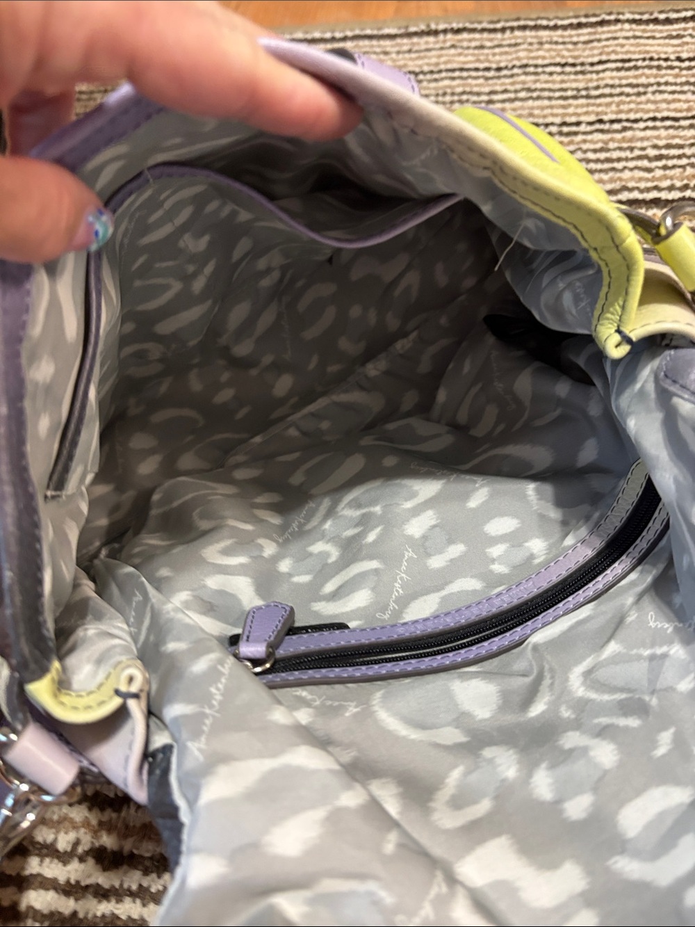 Aimee Kestenberg Lavender and Yellow Colorblock Leather Shoulder Bag - Picture 4 of 5